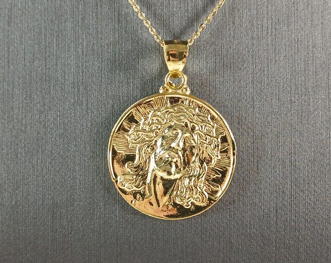 Womens Sterling Silver Gold Tone Jesus Pendant Necklace 10.0g E3680