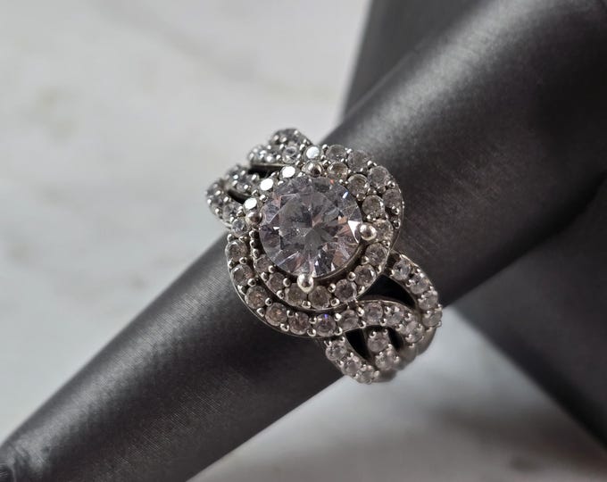Womens Vintage Estate Sterling Silver Modernist CZ Ring 8.3g E7263