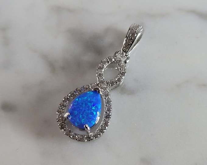 Womens Sterling Silver Blue Opal Modernist Pendant 1.2g E2808