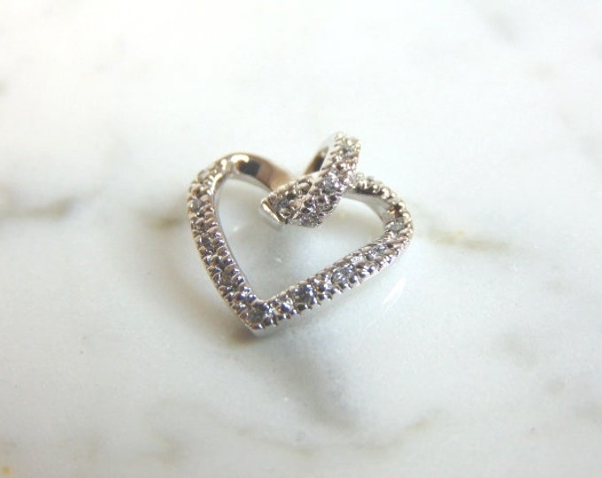 Womens Vintage Estate Sterling Silver CZ Heart Pendant 2.8g E5390