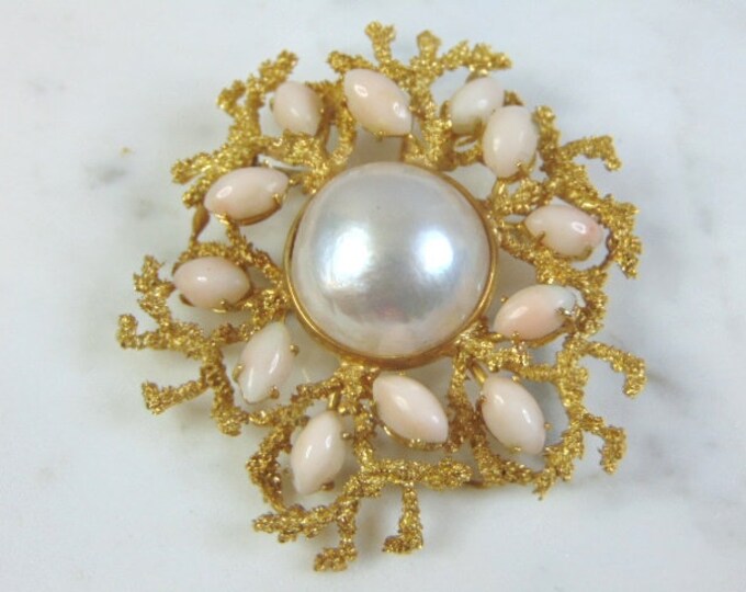 Vintage Estate 18K Yellow Gold MOP Brooch 38.8g E3100
