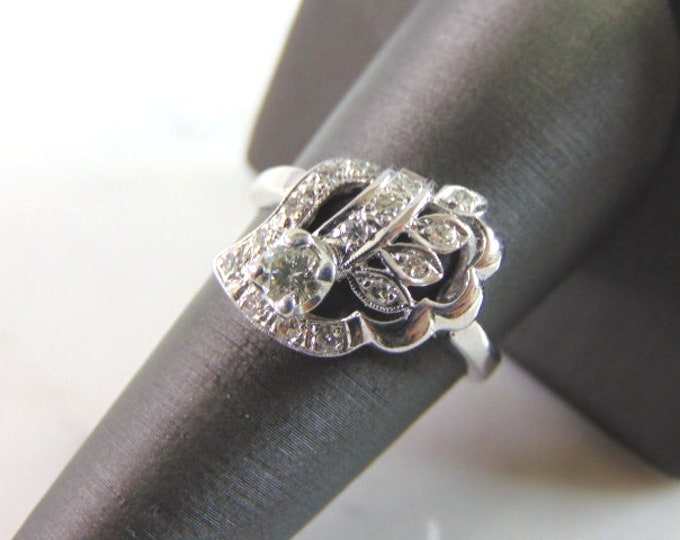 Womens Vintage Estate 14K White Gold Diamond Ring 4.2g E3376