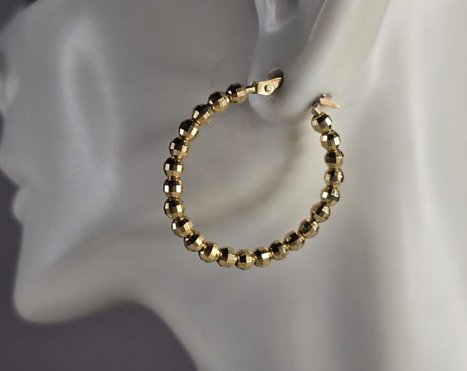 Womens Vintage Estate 18k Yellow Gold Beaded Modernist Hoop Earrings 5.8g E4819