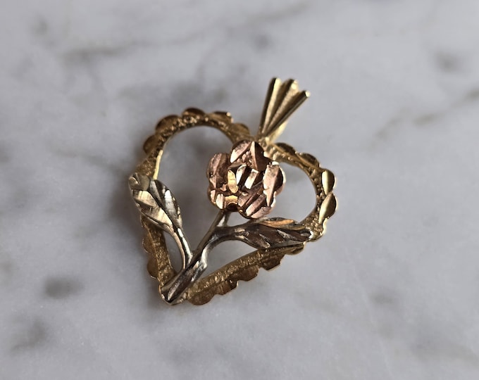 Womens 14k Multi Gold Rose Heart Michael Anthony Pendant 1.7g E7337