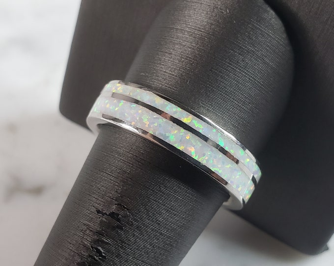 Unisex Sterling Silver Modernist Opal Band Ring 7.3g E3222