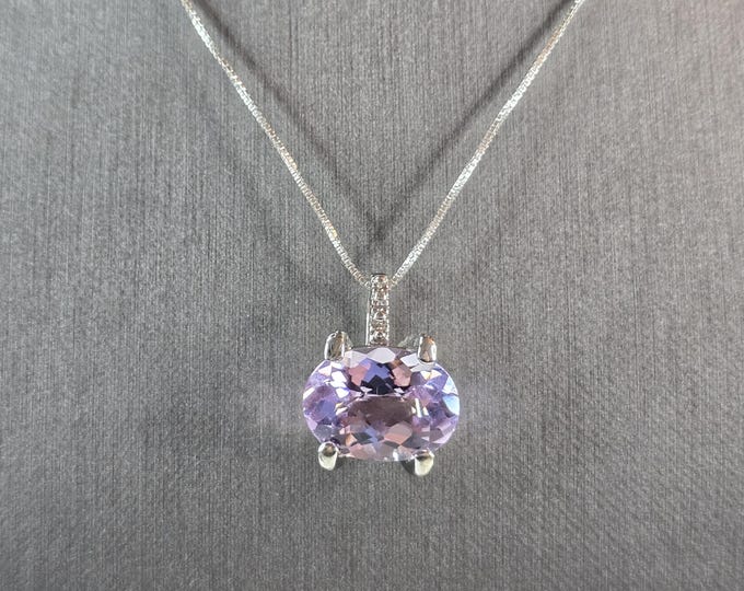 Womens Estate Sterling Silver Amethyst Pendant w/ Necklace 7.8g E1890