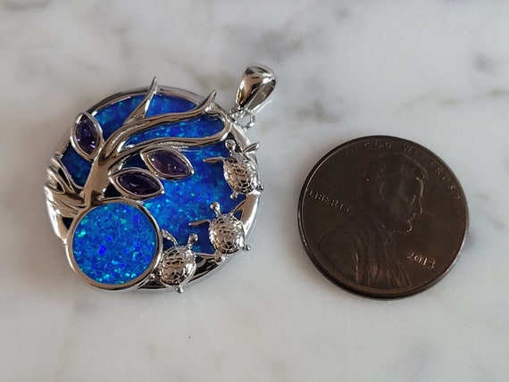 Womens Sterling Silver Blue Opal Baby Turtles Pen… - image 2