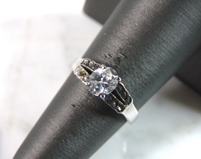 Womens Vintage Estate Sterling Silver Modernist CZ Ring 2.5g E6319
