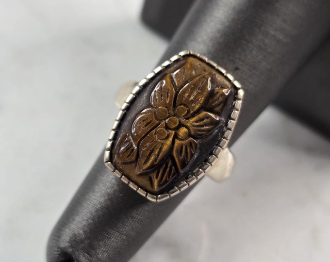 Womens Vintage Estate Sterling Silver Whitney Kelly Tigers Eye Ring 5.8g E3707