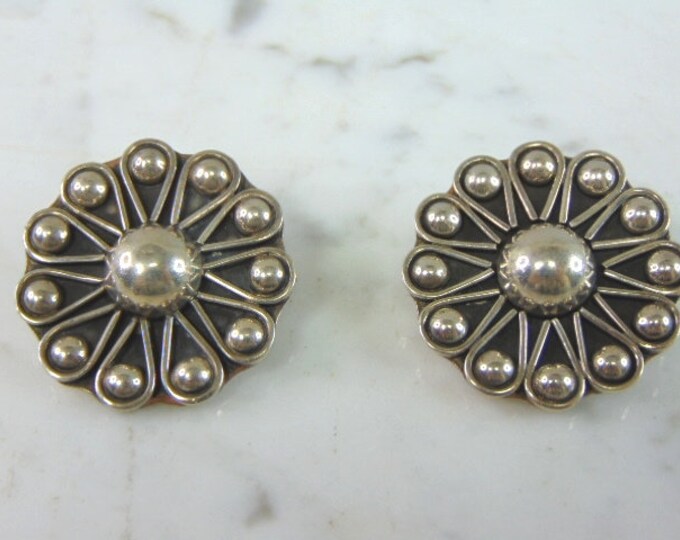 Womens Vintage Estate Sterling Silver Flower Clip On Earrings 24.5g E2162