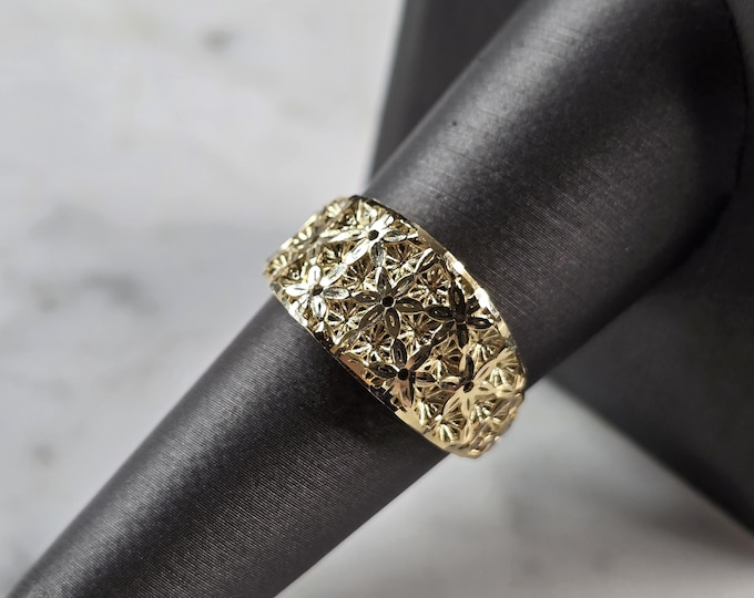 Womens 10K Yellow Gold Modernist Filigree Ring 1.4g E847