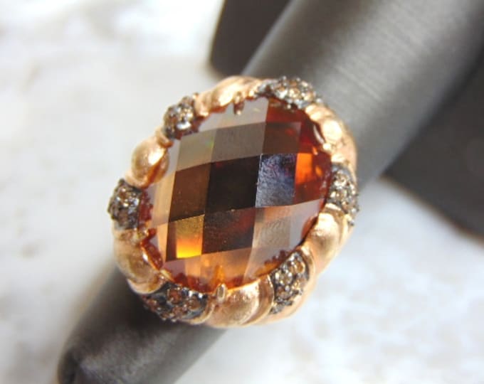 Womens Vintage Estate Sterling Silver Citrine Stone Ring 16.2g E4637