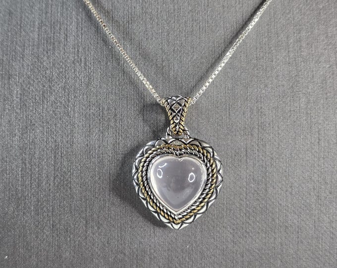 Womens Vintage Estate Sterling Silver Heart Pendant Necklace 10.4g E804