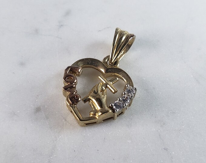 Womens Vintage Estate 10K Yellow & Rose Gold Heart Cross Pendant  3.3g E3280