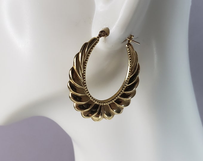 Womens Vintage Estate 14K Yellow Gold Hoop Earrings 2.7g E6232