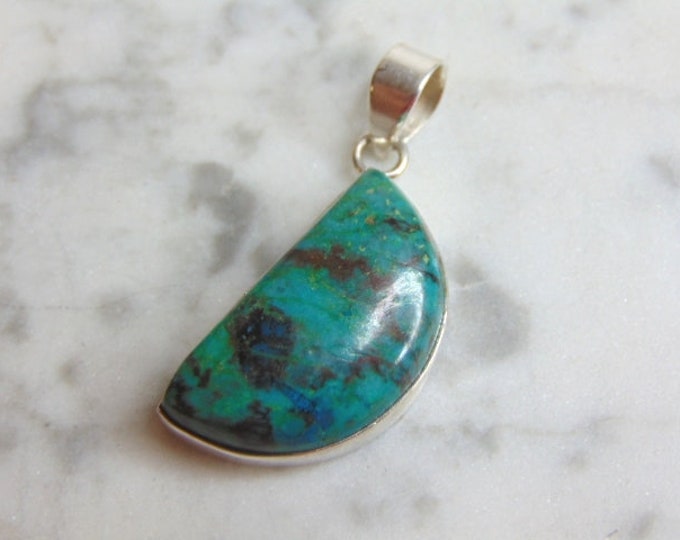 Womens Vintage Estate Sterling Silver Variscite Stone Pendant 7.2g E4769