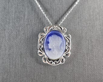 Womens Sterling Silver Victorian Style Cameo Pendant Necklace 9.8g E6522