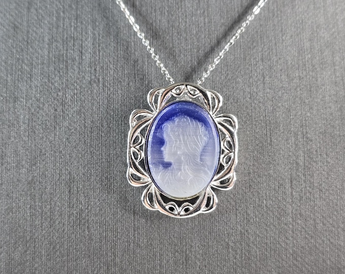 Womens Sterling Silver Victorian Style Cameo Pendant Necklace 9.8g E6522