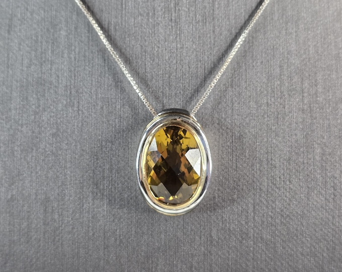 Womens Vintage Estate Sterling Silver Citrine Pendant Necklace 9.9g E7550