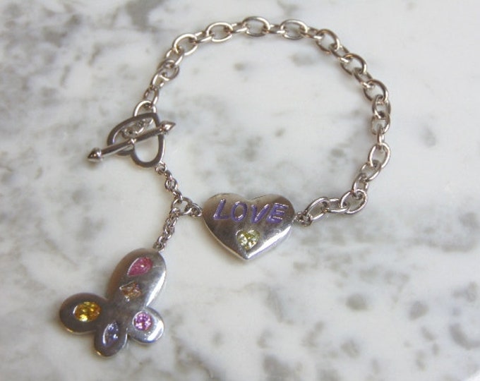 Womens Vintage Estate Sterling Silver Love Charm Bracelet 14.1g E4599