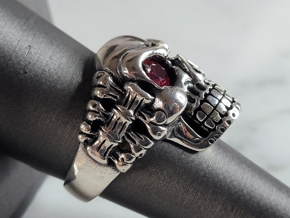 Mens Sterling Silver Ruby Eyed Skull Ring 12.9g E6956 Etsy UK