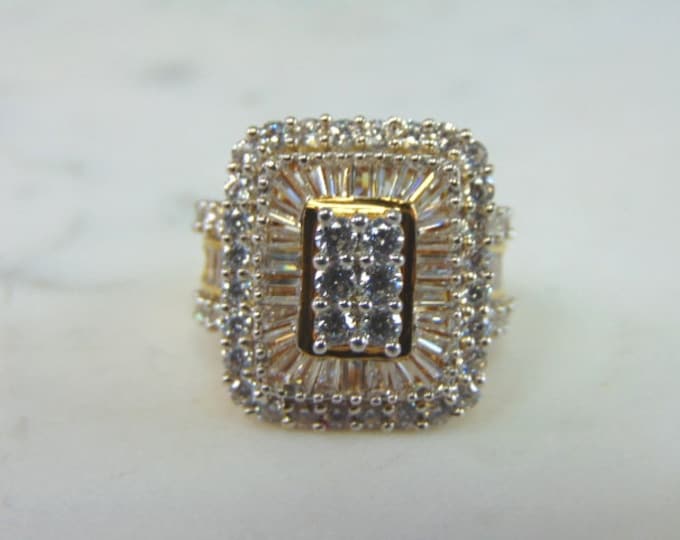 Womens Vintage Estate Gold Tone Sterling Silver CZ Ring 11.2g E3012