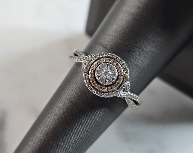 Womens Vintage Estate 10K White Gold Modernist Diamond Ring, 2.8g, E6020