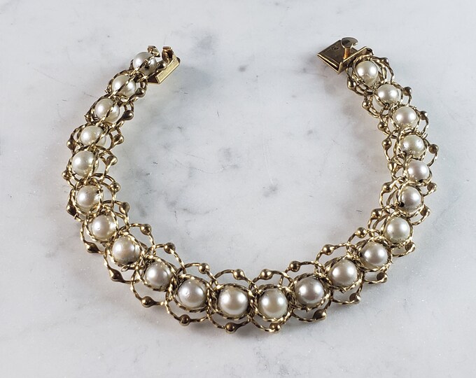 Womens Vintage Estate 14k Gold Pearl Bracelet 22.9g E3278