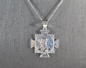 Womens Sterling Silver Religious St Benedict Cross Pendant Necklace 5.4g E7196
