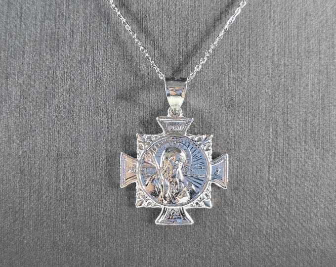 Womens Sterling Silver Religious St Benedict Cross Pendant Necklace 5.4g E7196