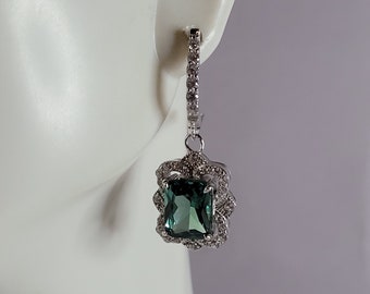 Womens Estate Sterling Silver Modernist CZ Earrings 6.4g E6766