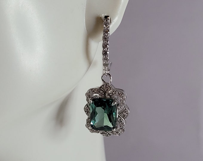 Womens Estate Sterling Silver Modernist CZ Earrings 6.4g E6766
