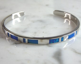 Womens Sterling Silver Modernist Opal Cuff Bracelet 14g E6376