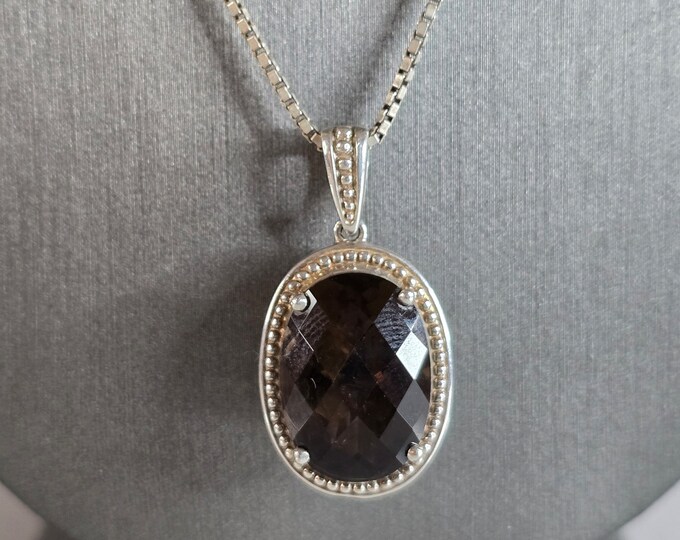 Womens Vintage Sterling Silver Smoky Quartz Pendant Necklace 14.4g E7239