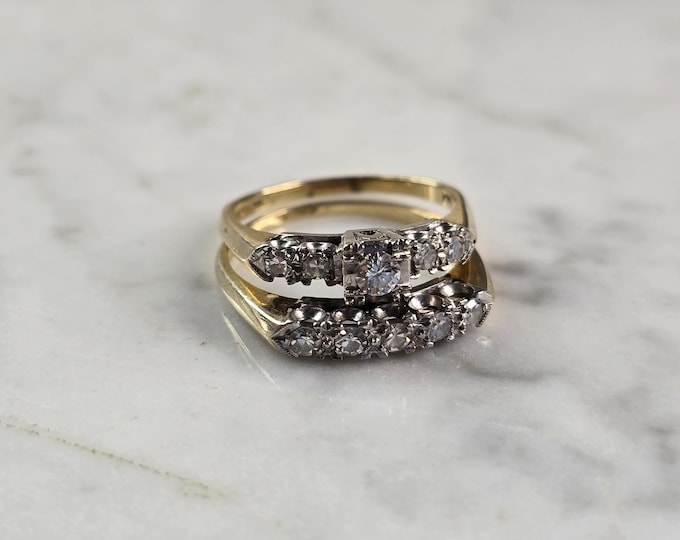 Womens Vintage Estate 14K Yellow Gold Diamond Engagement Ring Set, 4.5g E3633