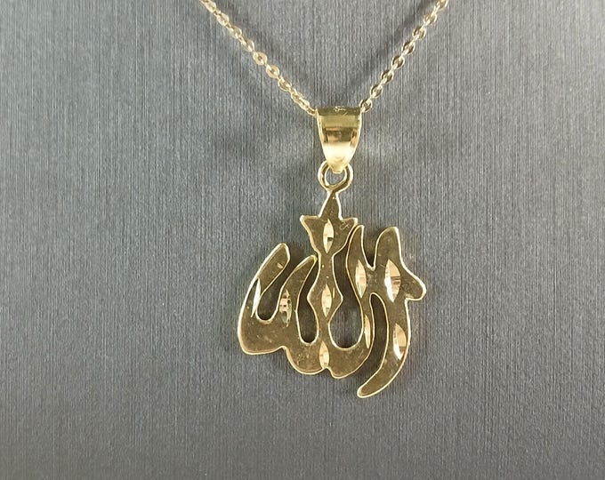 Sterling Silver Gold Tone Muslim Allah Pendant Necklace 4.5g E3817
