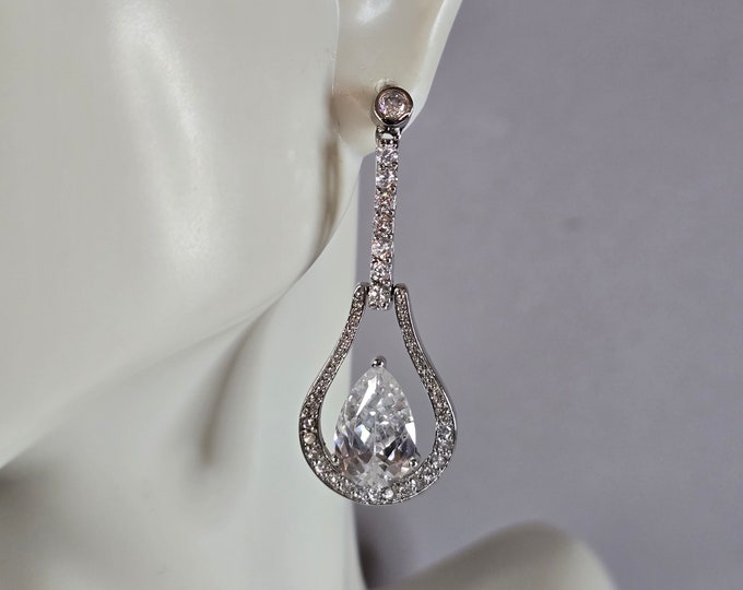 Womens Vintage Estate Sterling Silver CZ Dangle Earrings 9.3g E7655