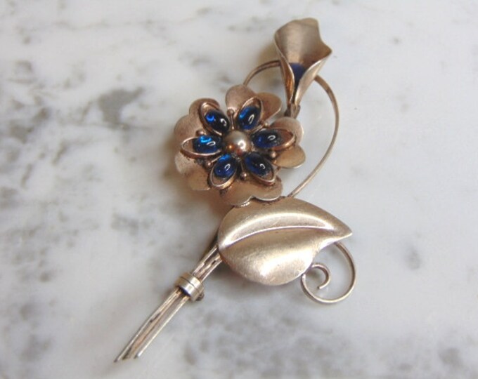 Womens Vintage Estate Sterling Silver Flower Brooch 13.4g E4931