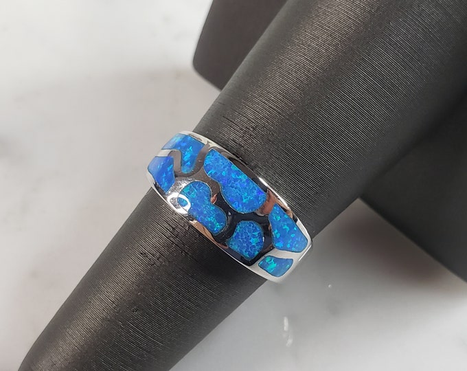 Womens Estate Sterling Silver Modernist Blue Opal Ring 4.5g E1405