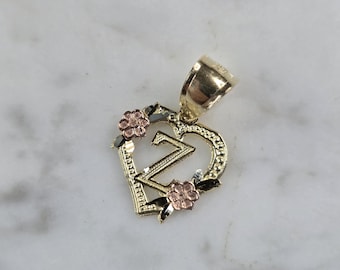 Womens 10K Yellow & Rose Gold Initial Letter " Z "  Heart Pendant 0.9g E3827