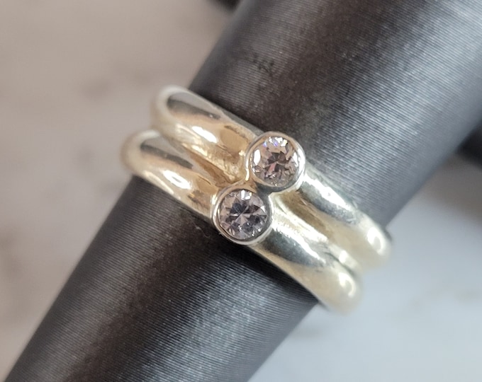 Womens Vintage Estate Sterling Silver Modernist CZ Ring 6.1g E6446