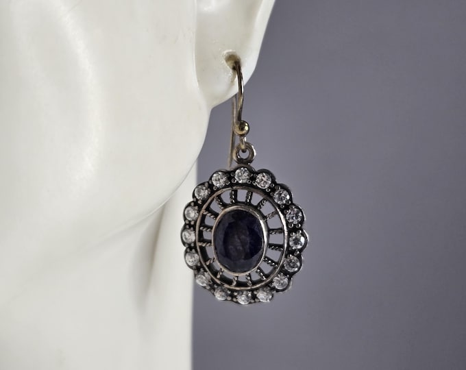 Womens Vintage Estate Sterling Silver Natural Sapphire CZ Earrings 6.8g E1156