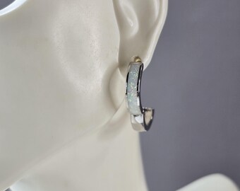 Womens Sterling Silver Modernist Opal Hoop Earrings 5.2g E2319