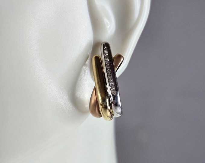 Womens Vintage Estate 14K Multi Gold CZ Stud Earrings, 7.6g E5654