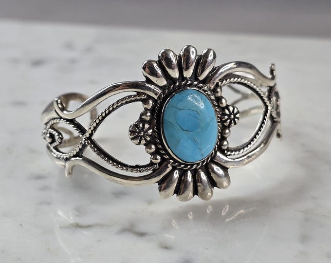 Womens Vintage Sterling Silver Southwestern Turquoise Cuff Bracelet 21.8g E603