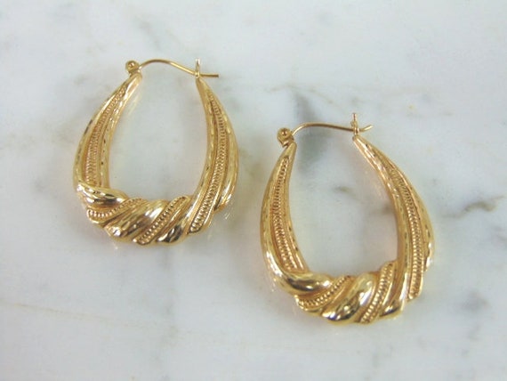 Womens Vintage Estate 14K Yellow Gold Hoop Earrin… - image 2