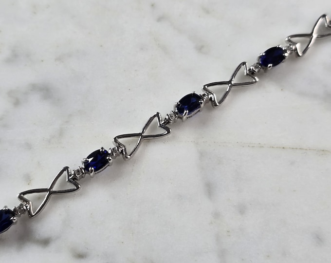 Womens Vintage Estate Sterling Silver Sapphire Modernist Bracelet 8.0g E3206