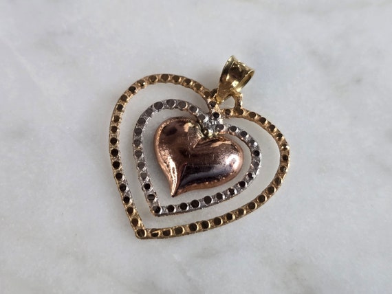 Womens Vintage Estate 10K Tri Colored Gold Heart … - image 1