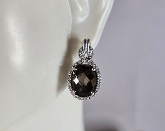 Womens Vintage Estate Sterling Silver Smoky Quartz Earrings 4.3g E7713