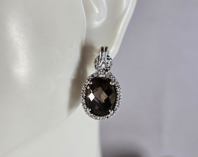 Womens Vintage Estate Sterling Silver Smoky Quartz Earrings 4.3g E7713